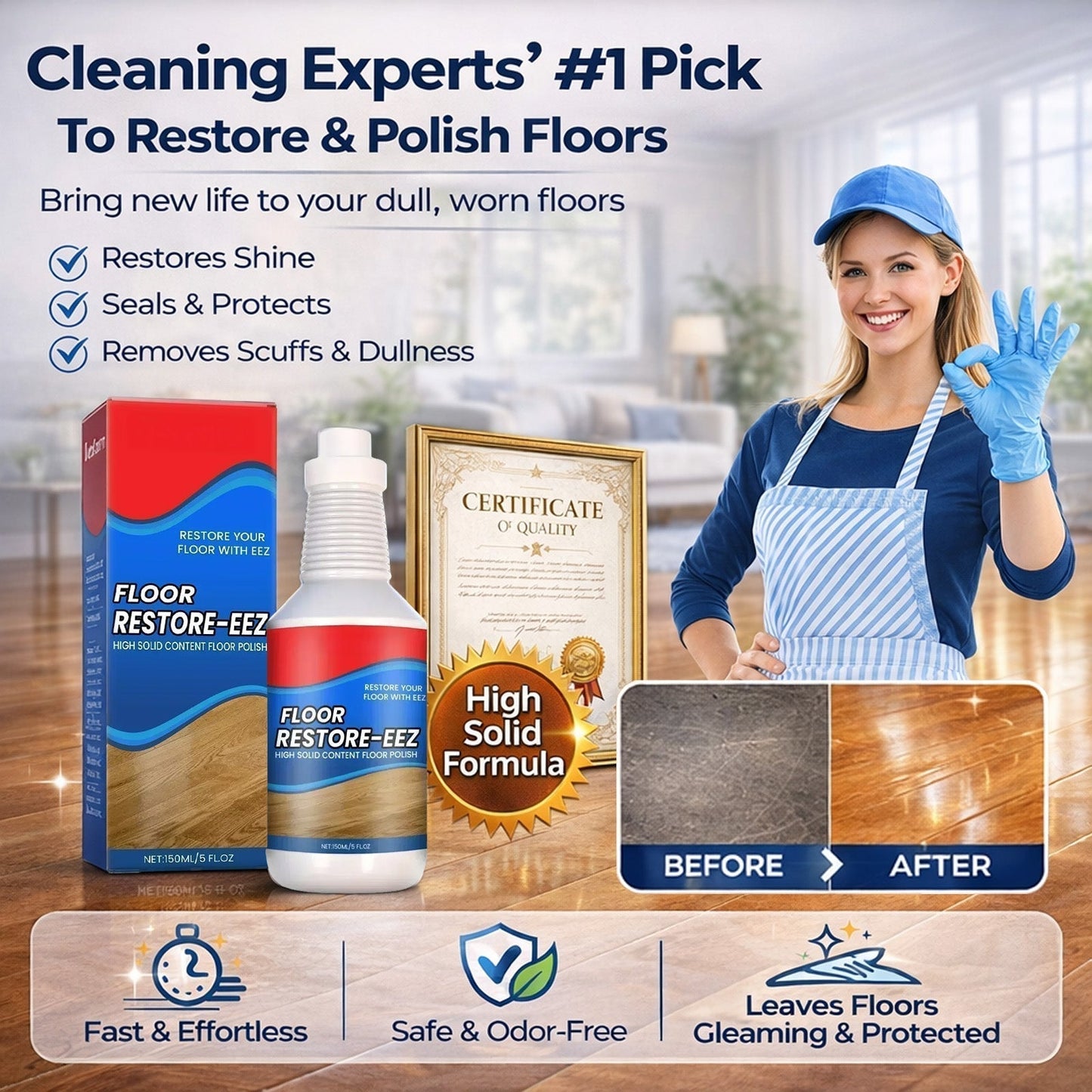Miranovaa™ Floor Restorer – Fast-drying, non-toxic shine
