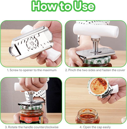 MCOIKY® For Seniors with Arthritis, Bottle Opener for Weak Hands, Kitchen Gadget With Lid Opener Tool, Adjustable Grip Stainless Steel for Opening, Fits 1-4 Inch