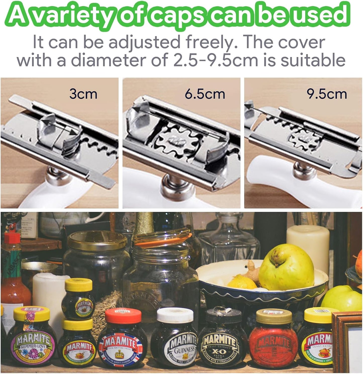 MCOIKY® For Seniors with Arthritis, Bottle Opener for Weak Hands, Kitchen Gadget With Lid Opener Tool, Adjustable Grip Stainless Steel for Opening, Fits 1-4 Inch