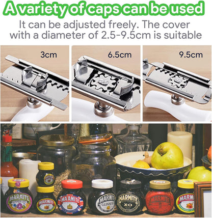 MCOIKY® For Seniors with Arthritis, Bottle Opener for Weak Hands, Kitchen Gadget With Lid Opener Tool, Adjustable Grip Stainless Steel for Opening, Fits 1-4 Inch